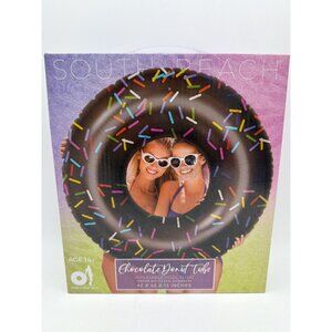 South Beach Chocolate Donut Tube Inflatable Pool Float Sprinkles 42x42x13 Inches